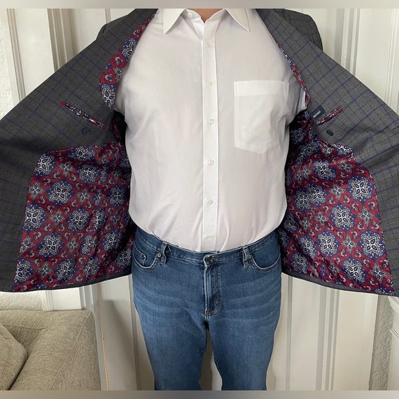 Taylor Byrd Sport Coat Charcoal And Blue Windowpane 46L New With Tags - Picture 4 of 12